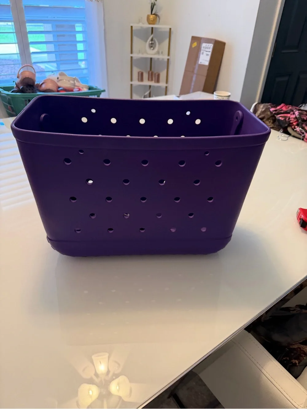 Purple Plastic Storage Basket - Versatile Home Organizer